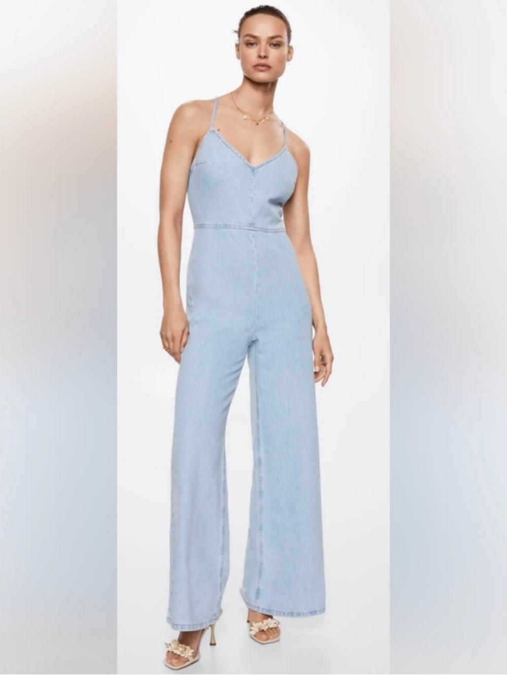 Mango Light Blue Denim Jumpsuit with Strappy Back/5